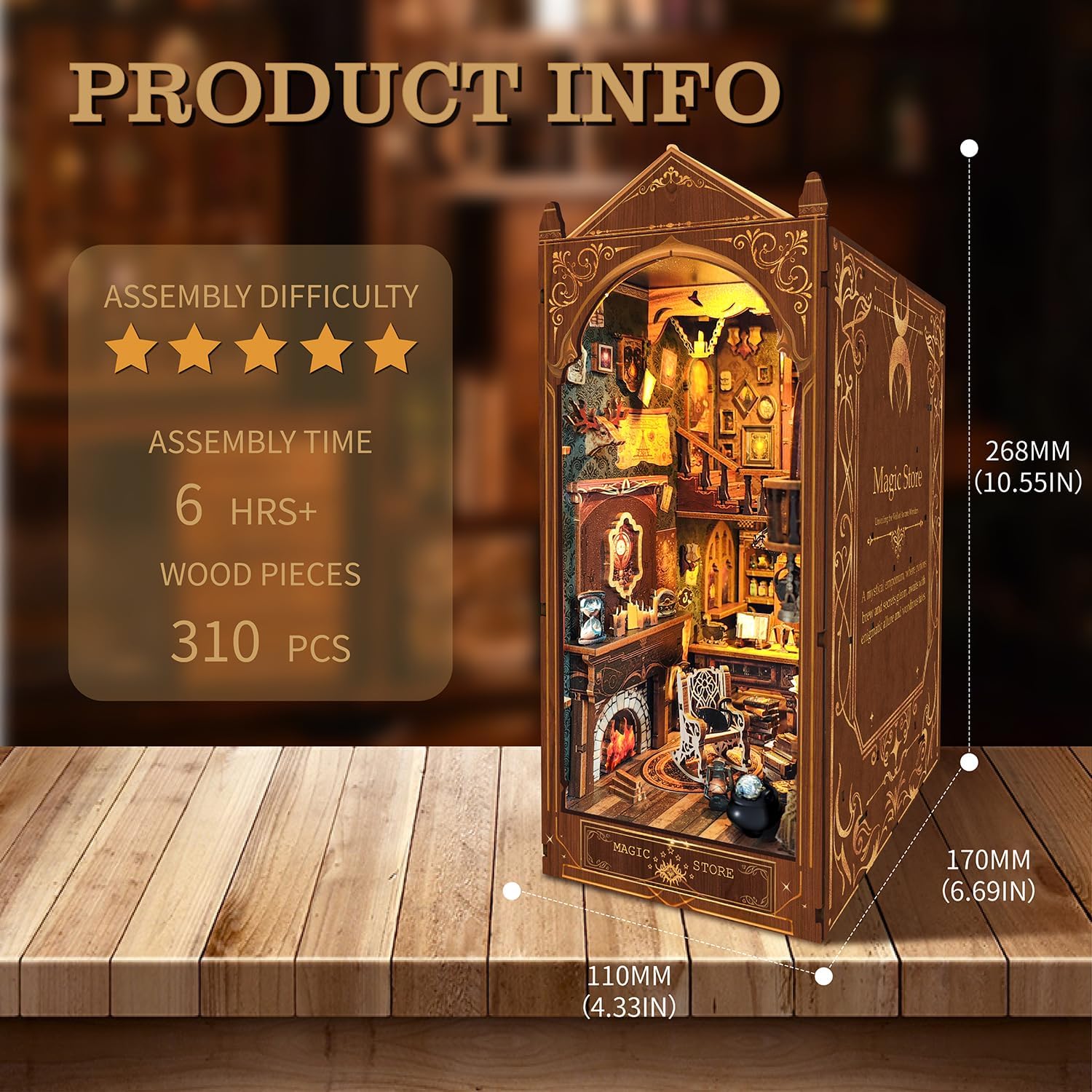 Book Nook Kit, Magic Store Dollhouse Booknook Bookshelf Insert Decor Alley DIY Miniature House Kit with Led Light Crafts for Adults to Build-Creativity Model Gift