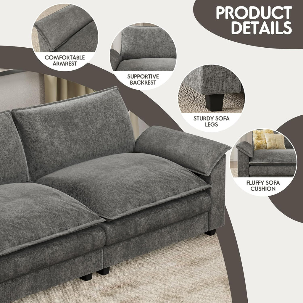 Homall 80" Modular Sectional Sofa, Loveseat Sofa Couch with Double-Layer Cushion, DIY Combination Chenille Deep 2-Seat Cloud Couch for Living Room, Apartment (Bright Grey, Loveseat Sofa)