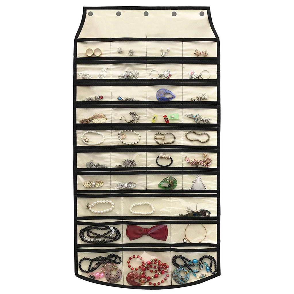 BB Brotrade Hanging Jewelry Organizer,Accessories Organizer,80 Pocket Organizer for Holding Jewelries（Beige）