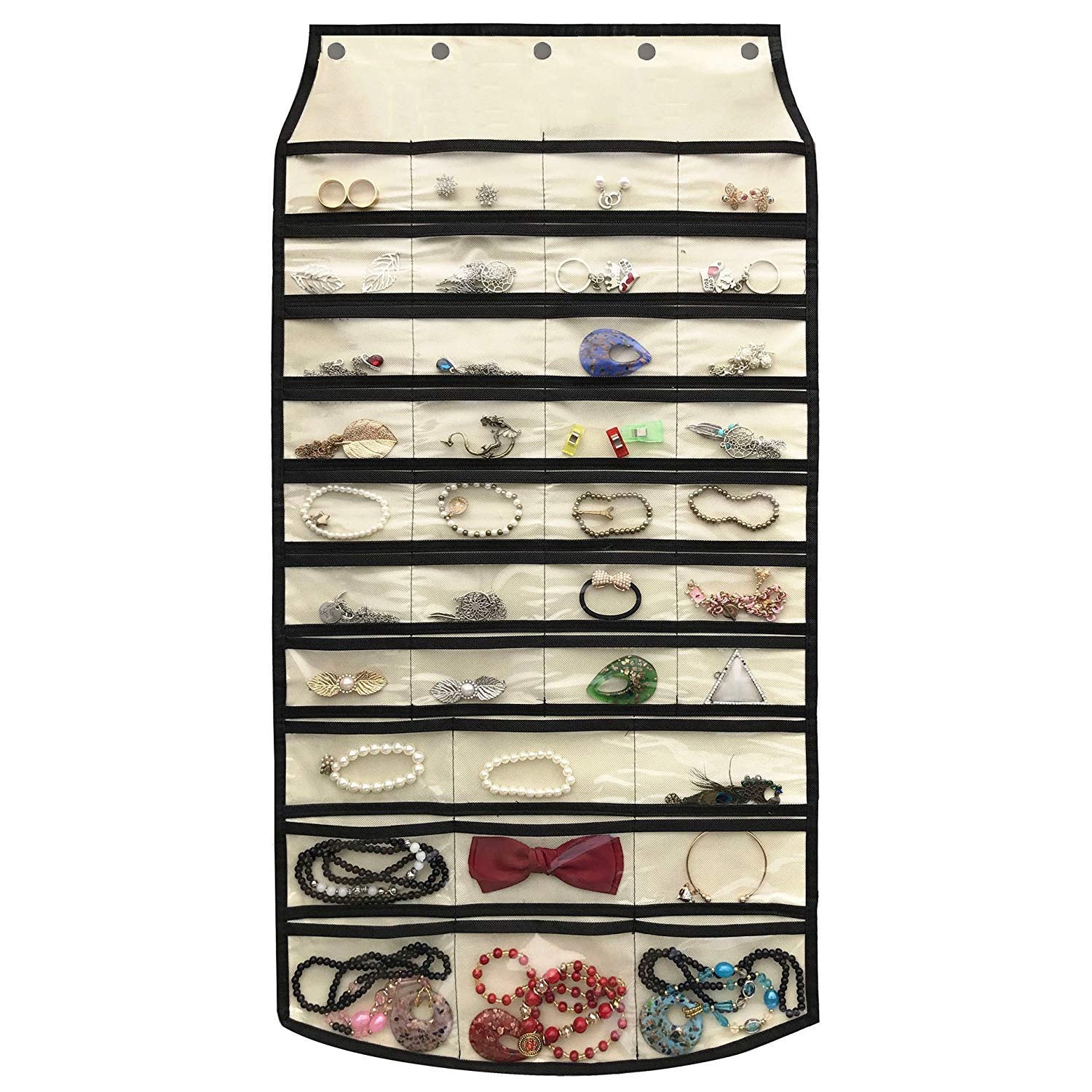 BB Brotrade Hanging Jewelry Organizer,Accessories Organizer,80 Pocket Organizer for Holding Jewelries（Beige）