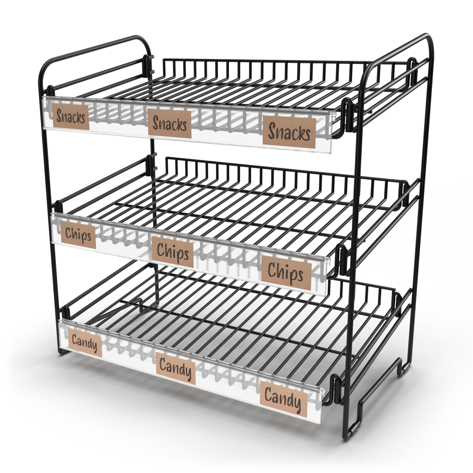 DS THE DISPLAY STORE Black 3 Tier Candy Display Rack – Chip Display for Snack Vendors, Food Trucks, Concession Stands & Retail Storefronts