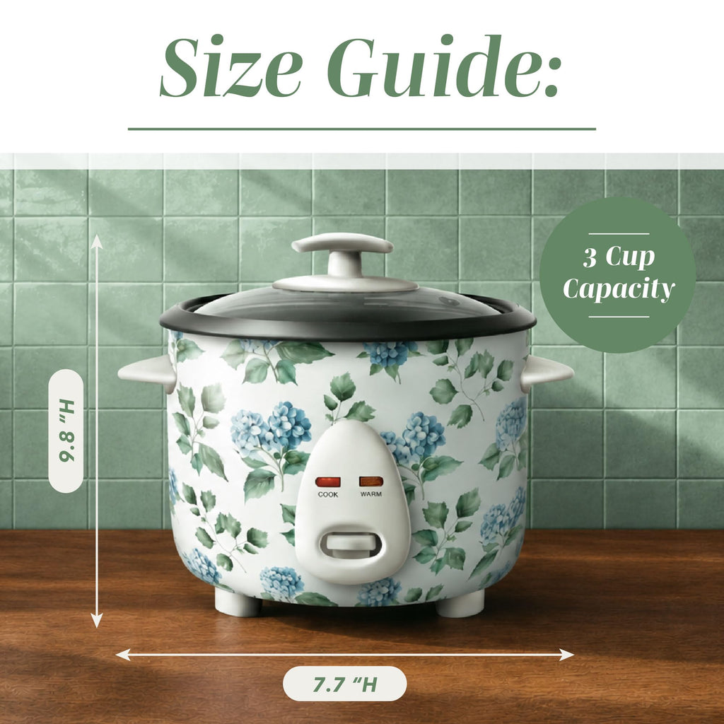 COOK WITH COLOR 6 Cup Rice Cooker 300W - Effortless Cooking and Perfectly, Cooks 3 Cups of Raw Rice for 6 Cups of Cooked Rice, Floral Blue