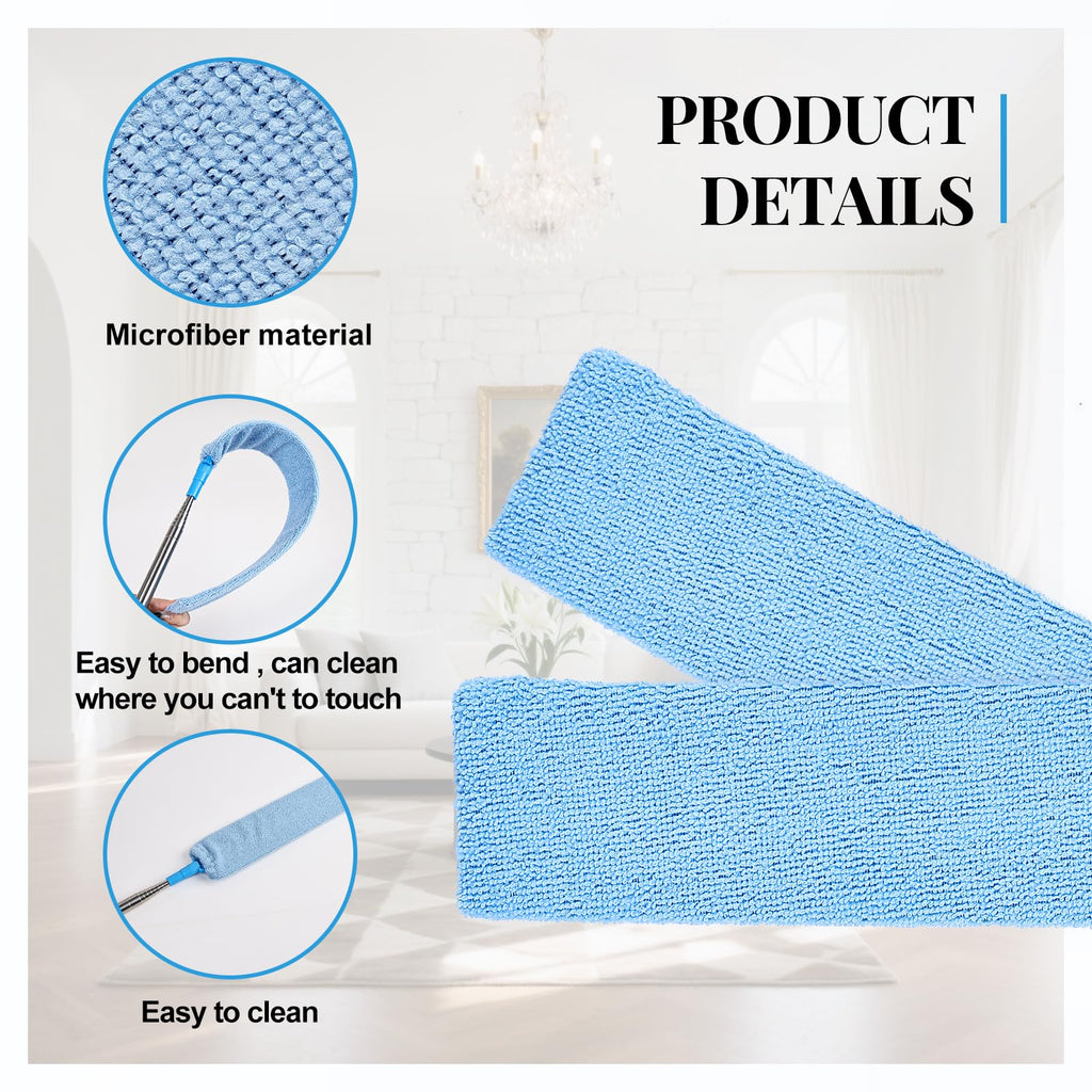 Ceiling Fan Cleaner Duster Reusable Microfiber Removable Duster with Extension Pole Adjusts 12 to 71 Inch for Cleaning Walls Bookshelves Furniture Door Window Top (Blue)
