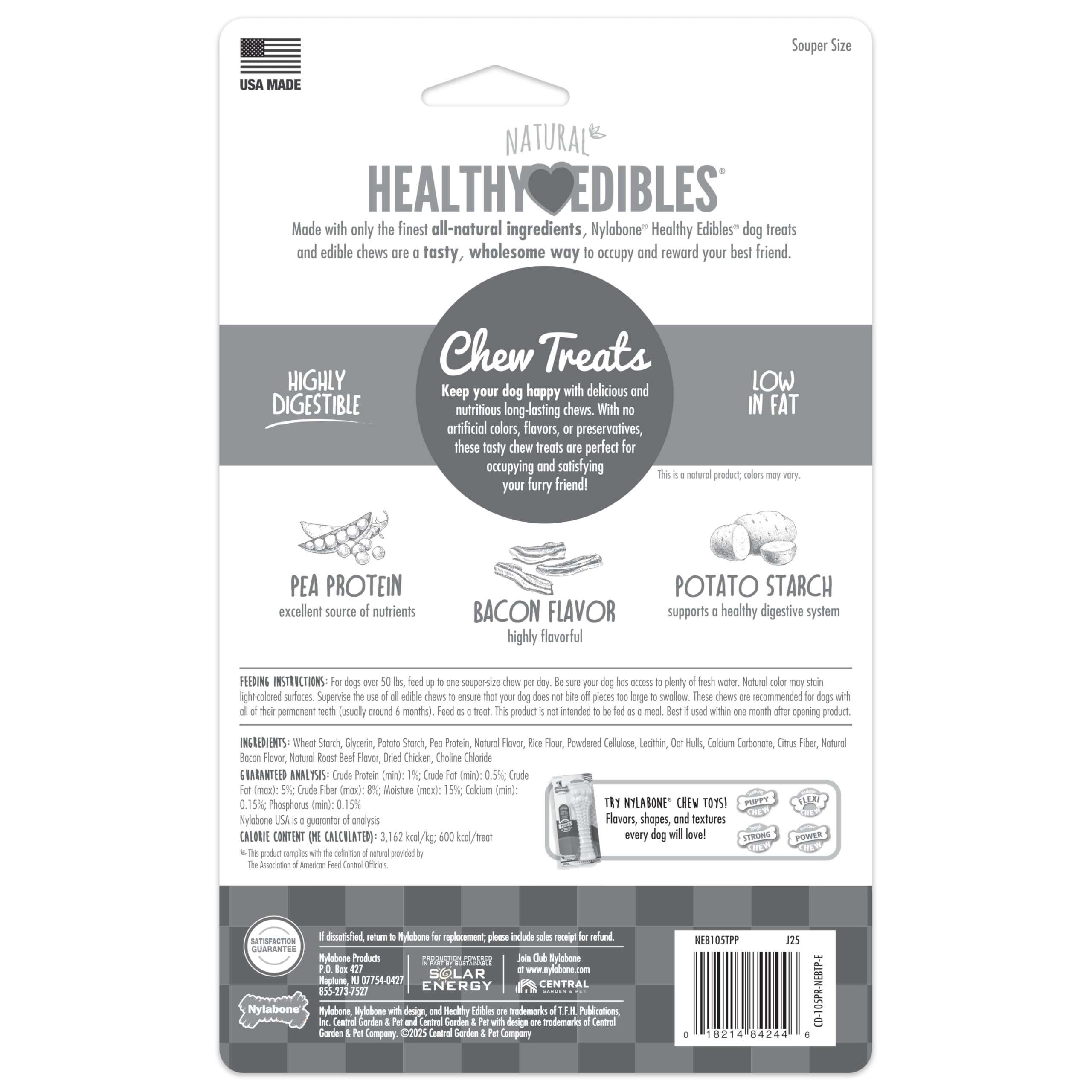 Nylabone Healthy Edibles Natural Dog Chews Long Lasting Bacon Flavor Treats for Dogs, X-Large/Souper (1 Count)