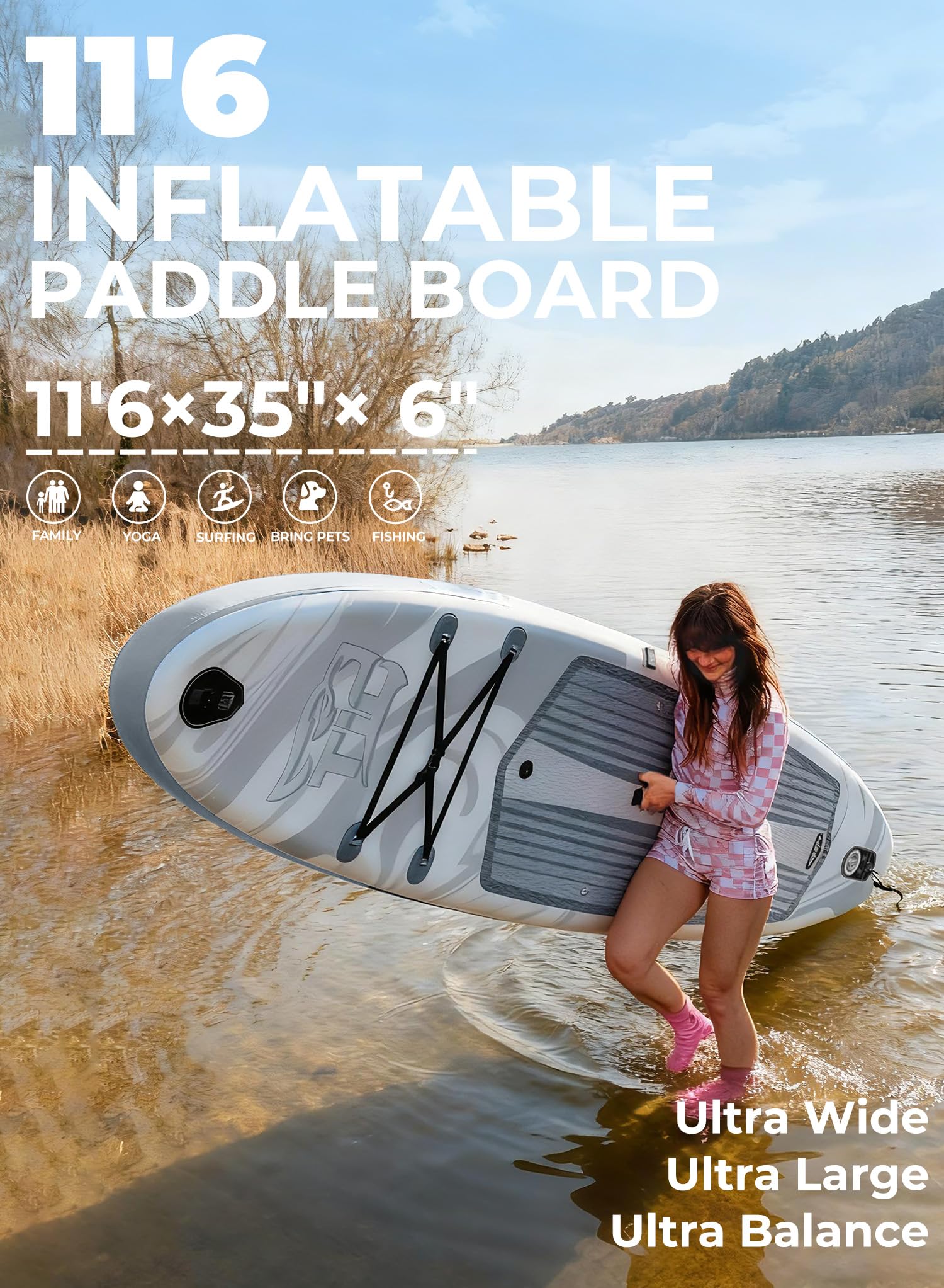 TIGERXBANG 11'6"/11'/10' Inflatable Paddle Board with Complete Accessories, Versatile Premium Paddle Boards for Adults/Youth, Stand Up Paddle Board Polar/Wave/Sunny Wave Collection