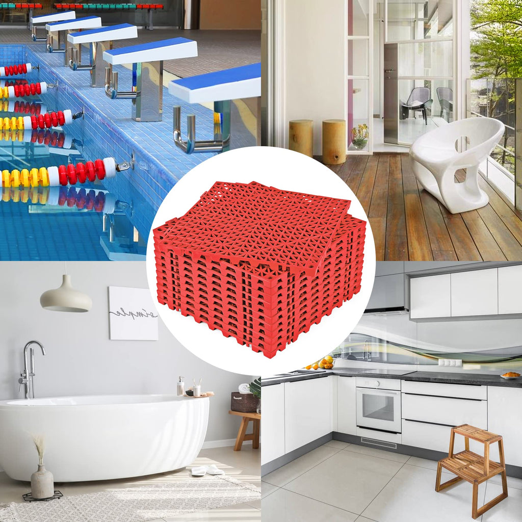 ToLanbbt Modular Interlocking Cushion 8P 11.8" x 11.8" Interlocking Rubber Floor Drain Holes Non-Slip Splicing Drainage Mats for Deck, Shower, Kitchen, Drain Pool, Sauna Bath, Indoor Outdoor (Black)