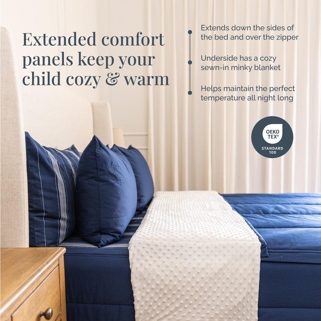 Beddy's Navy Blue All-in-One Zipper Bedding Set - Minky Lined - Twin | Smooth-Glide Zippers, Durable Construction, Easy To Make & Wash, 100% Cotton Exterior, Includes Pillowcase & Sham