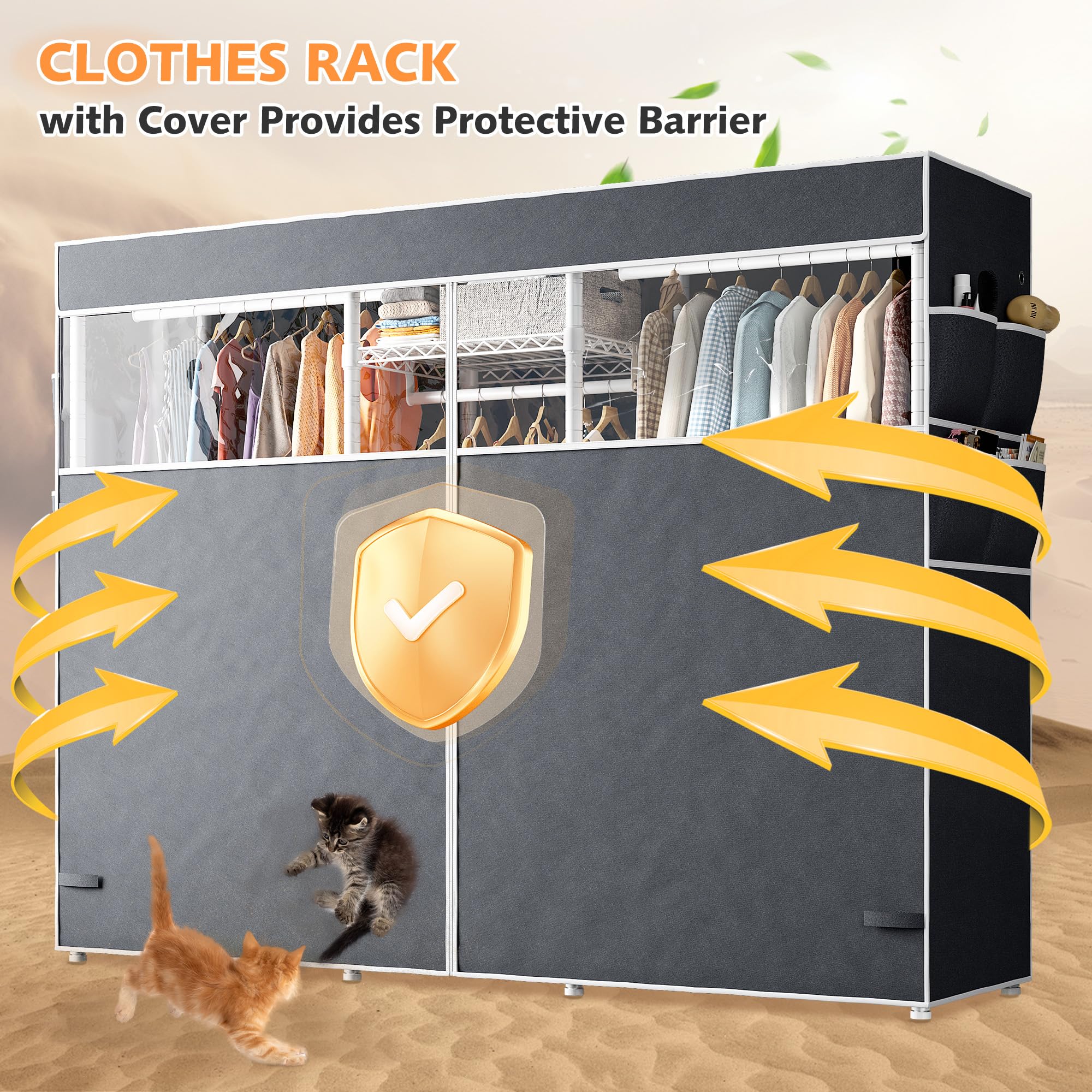Raybee Clothes Rack,Clothing Racks for Hanging Clothes 900LBS Capacity Heavy Duty Portable Closet with 5 Hanger Rods & 8 Shelves for Walk-in Closet,Apartment