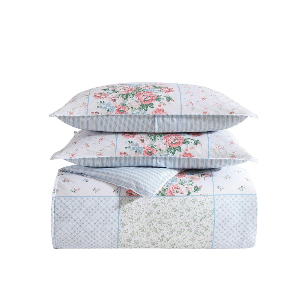 Laura Ashley - Duvet Set, Super Soft & Cozy Bedding, Includes Matching Shams & Bonus Throw Pillow Covers, Coquette Room Decor (Hope Patchwork Blue, Twin)