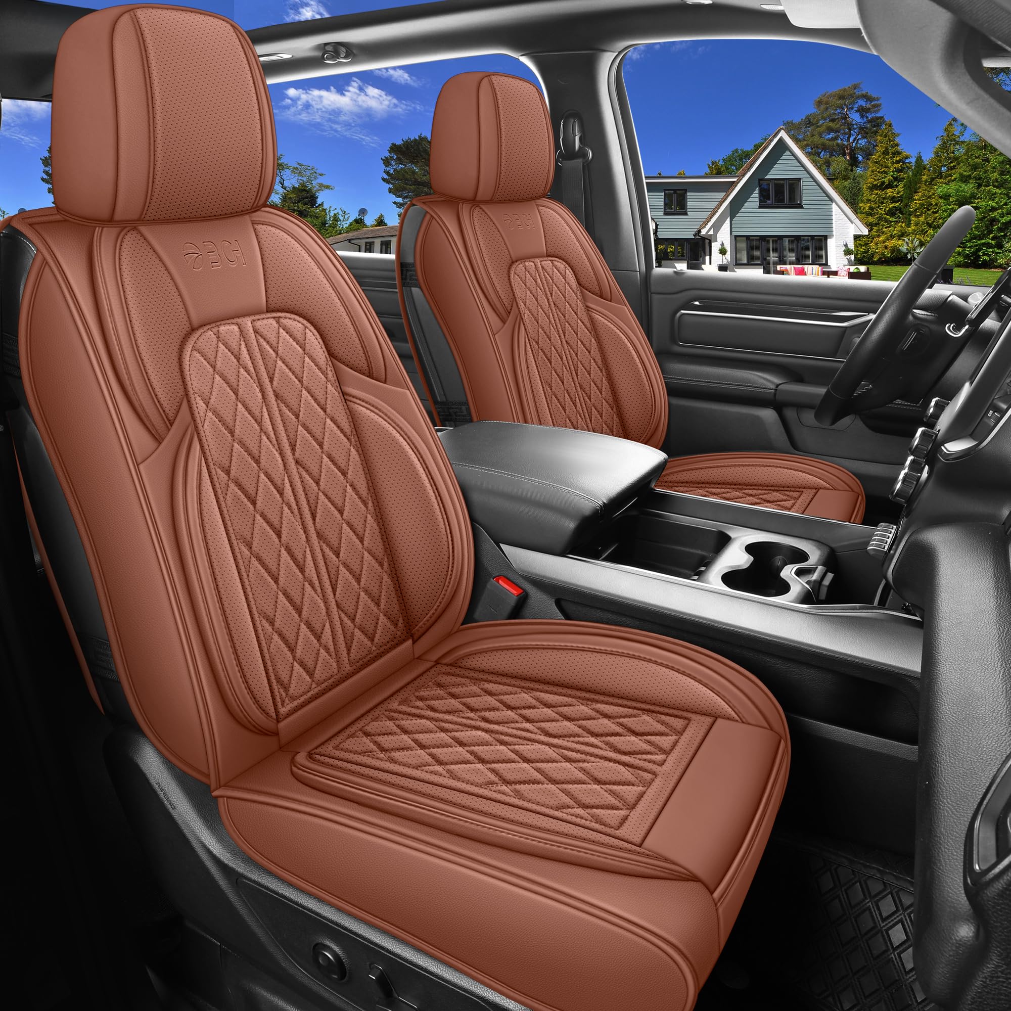 Car Seat Cover Custom Fit for Ford F150 2009-2026 Faux Leather Seat Cover Set Compatible with Regular Cab Super Cab Super Crew Pickup Truck Cushions (Black, Front Seat)
