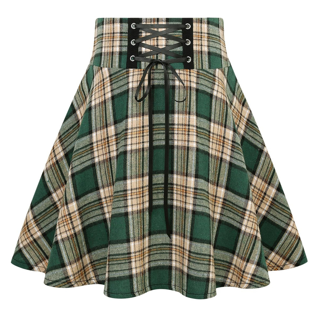 IDEALSANXUN Gothic Plaid Mini Skirts for Women Short High Waist Plaid Skirts