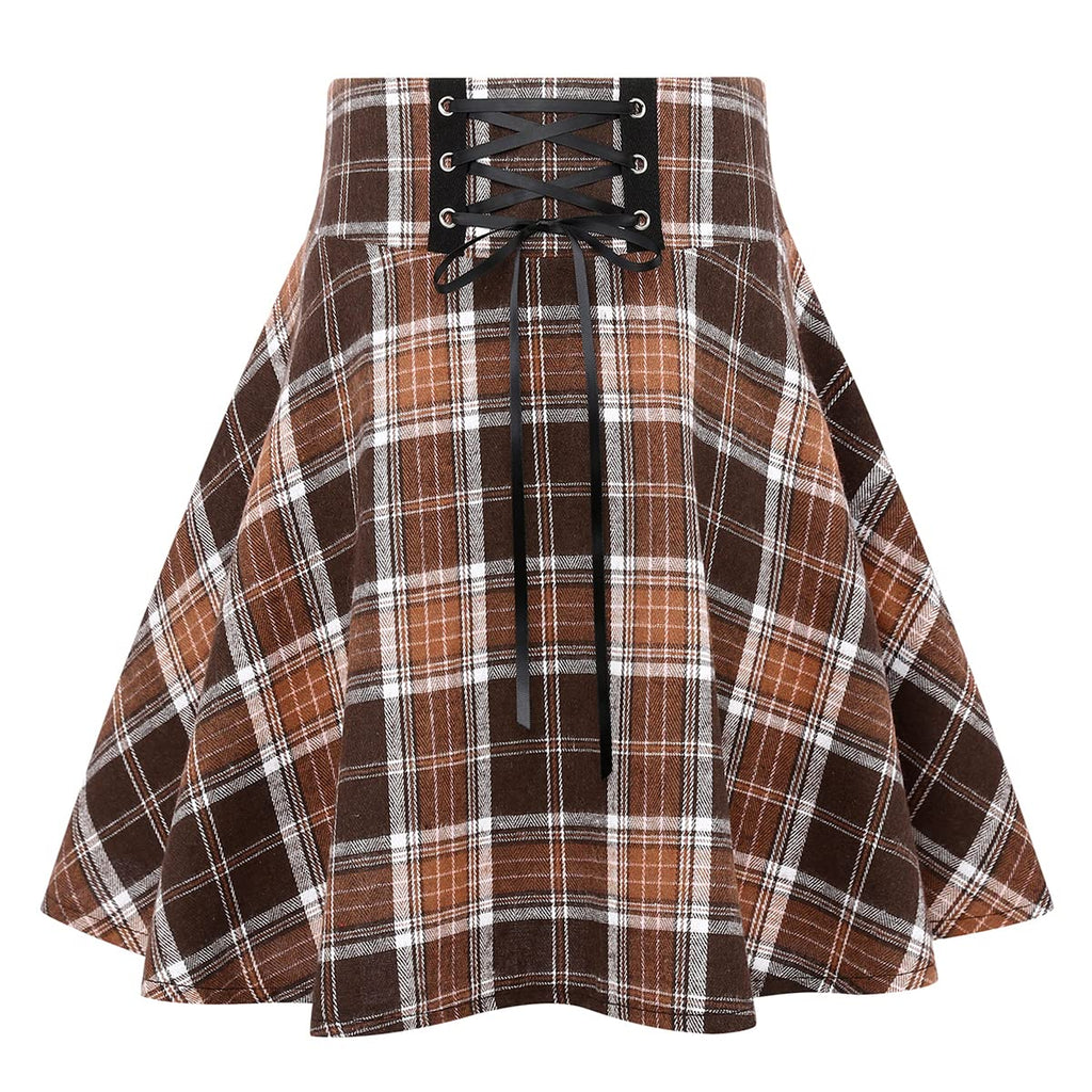 IDEALSANXUN Gothic Plaid Mini Skirts for Women Short High Waist Plaid Skirts