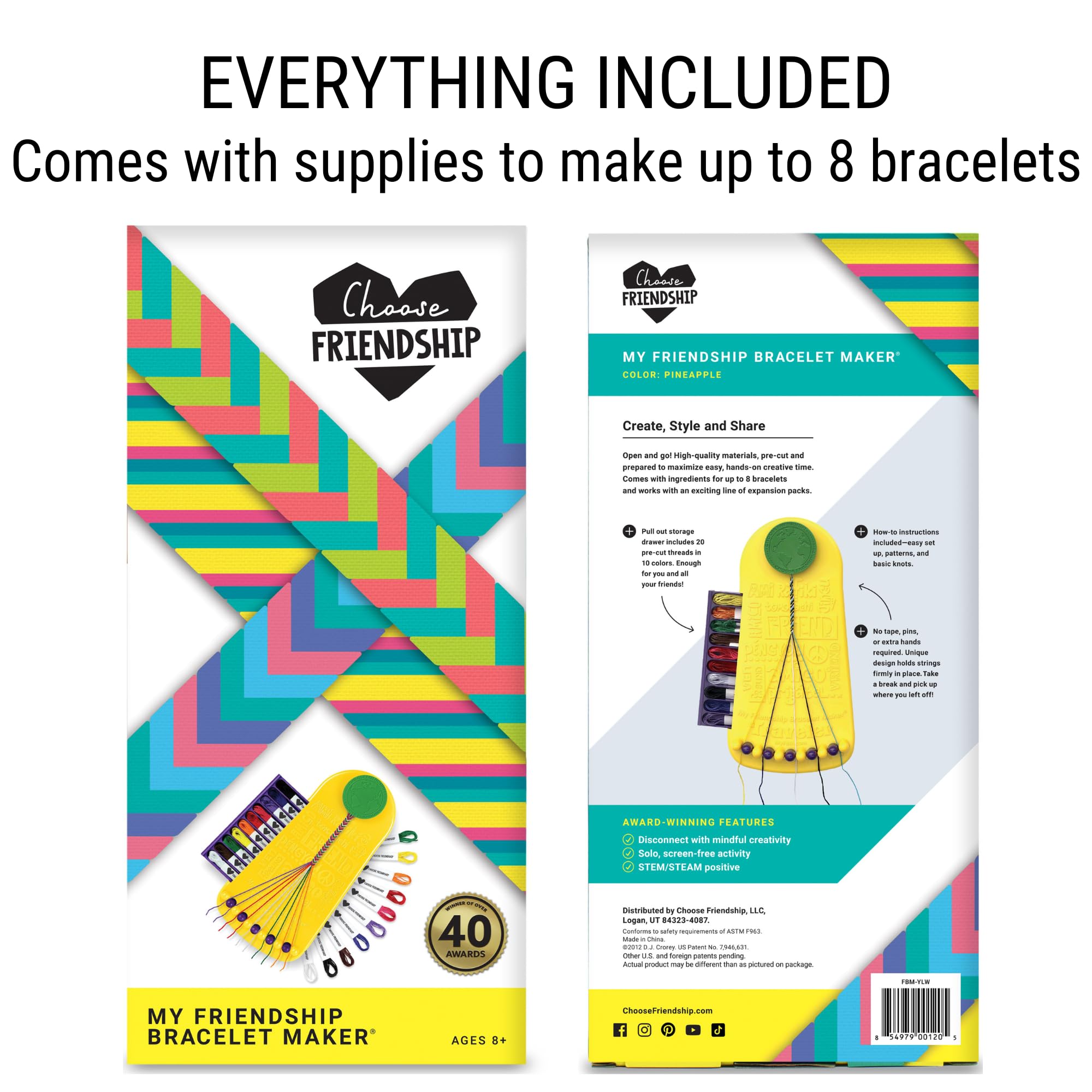 Choose Friendship Bracelet Making Kit – 20 Pre-Cut Threads, Portable Loom with Storage, Makes 8 Bracelets, Craft Gift for Kids Ages 8+, Dark Blue “Blueberry”