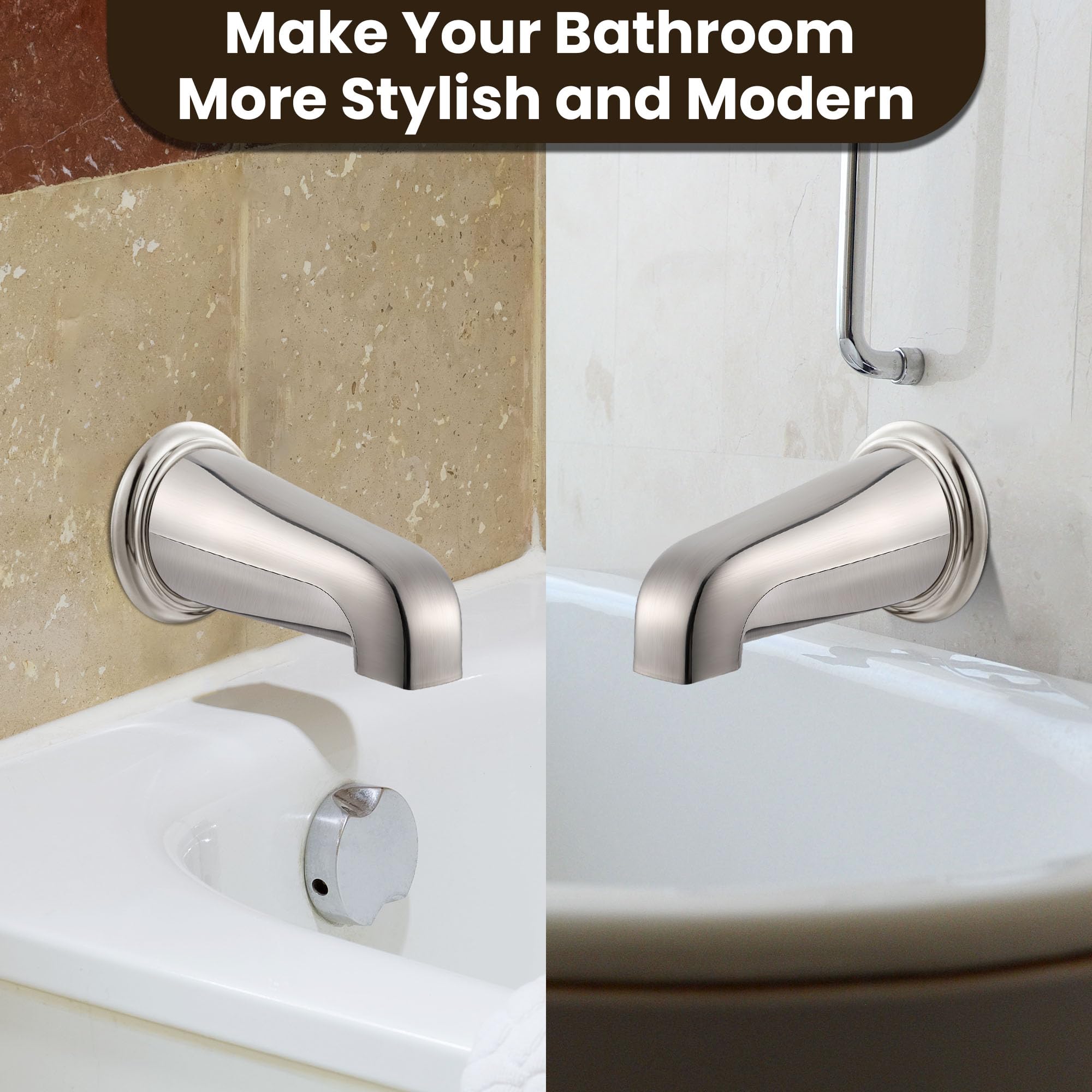 Dreyoo Tub Spout (Universal Fits 1/2" Copper Pipe, 1/2" IPS and 3/4" IPS), Bathroom Bathtub Faucet with Adapters and Hex Wrench(Brushed Nickel,Simple)