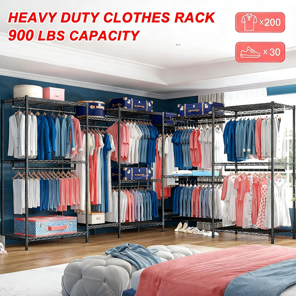Raybee Clothes Rack,Clothing Racks for Hanging Clothes 900LBS Capacity Heavy Duty Portable Closet with 5 Hanger Rods & 8 Shelves for Walk-in Closet,Apartment