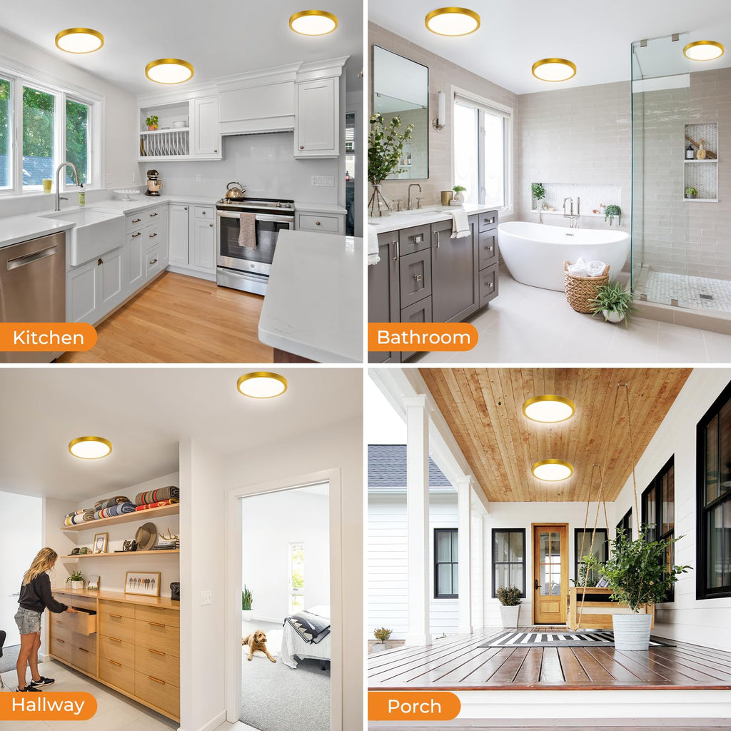 1PACK LED Flush Mount Ceiling Light Fixture, 3000K-4000K-6500K & 100W Equivalent Modern Kitchen Ceiling Lamp 15W 1500Lm 7.5 Inch Closet Round Surface for Bathroom Laundry Bedroom Hallway, Black