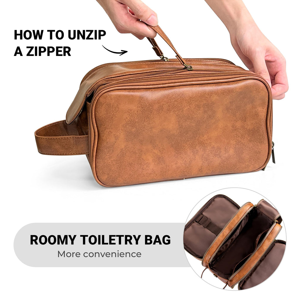 Elviros Travel Toiletry Bag for Men, Shaving Dopp Kit Water-resistant Bathroom Small Toiletries Organizer PU Leather Cosmetic Bags
