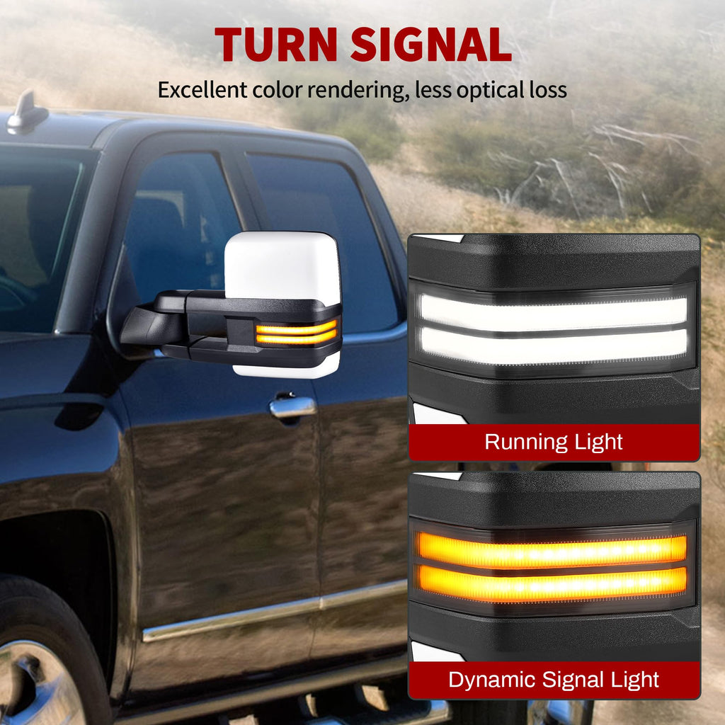 YITAMOTOR Towing Mirrors Compatible with 07-13 Silverado 1500 2500 3500 Tahoe Suburban Avalanche GMC Sierra Yukon Cadillac LED Turn Signal Light Power Heated Manual Telescoping Folding