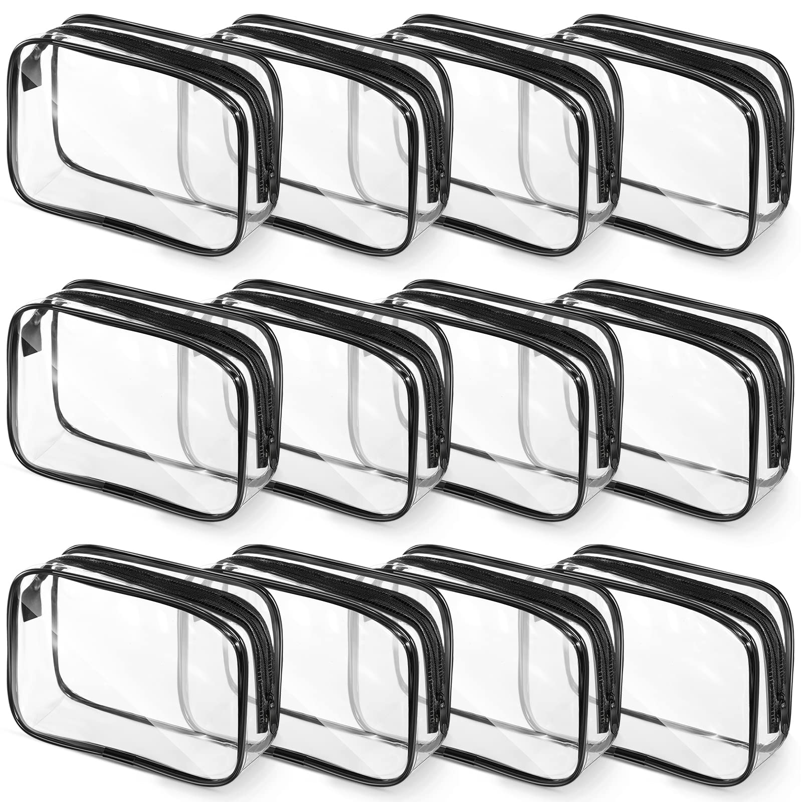 Weewooday 12 Pieces Clear Makeup Bags Cosmetic Storage Bags PVC Zipper Pouches Travel Waterproof Makeup Plastic Case for Women Organizing Toiletries Traveling Bathroom(Medium,Black)