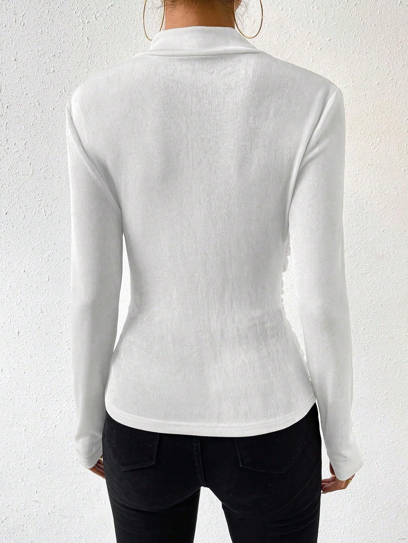 SweatyRocks Women's Ruched Mock Neck Long Sleeve T Shirt Solid Slim Fitted Tee Tops