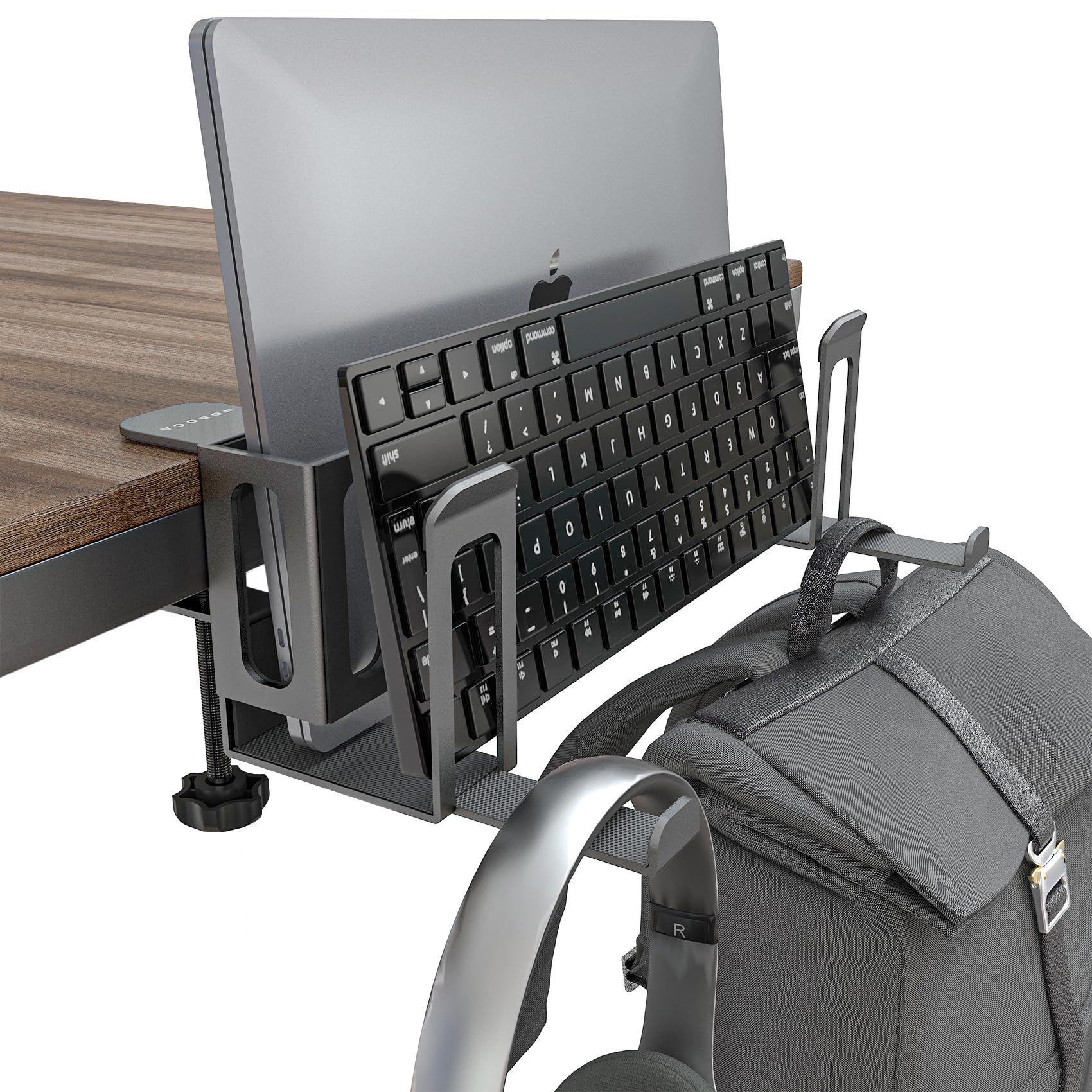 NODOCA Laptop Storage for Desk, Vertical Laptop Stand for Desk, MacBook Vertical Stand, with Headphone Holder, Desk Side Storage for MacBook/Surface/Samsung/HP/Dell[M, Black]