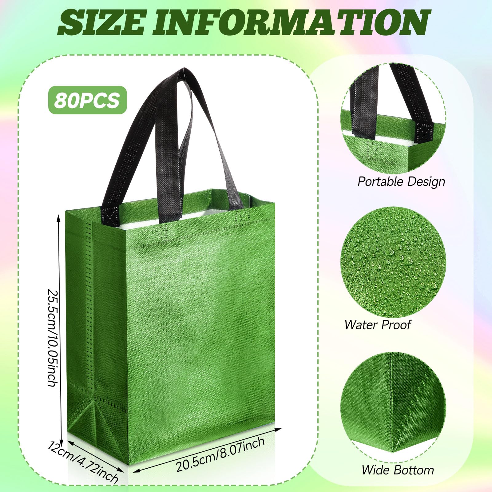 Eccliy 80 Pcs Reusable Gift Bags Set Glossy Grocery Gift Tote Bag with Hadnle for Wedding, Father's Day, Graduation, Summer Event (10 x 8 x 4.7 Inch,Black)