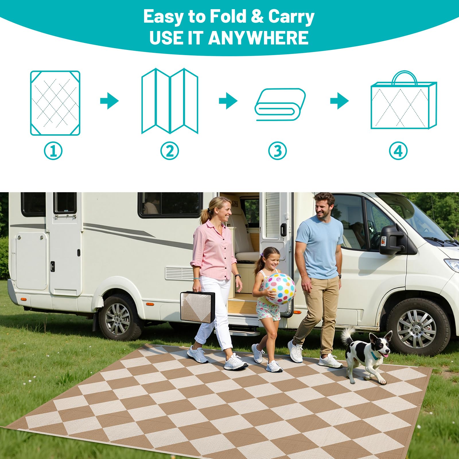 HEBE Checkered Outdoor Rug Waterproof 5x8, Reversible Plastic Straw Rug RV Camping Rug, Indoor Outdoor Patio Mat Clearance, Outside Carpet for Porch,Deck,Camper,Balcony,Backyard,Picnic