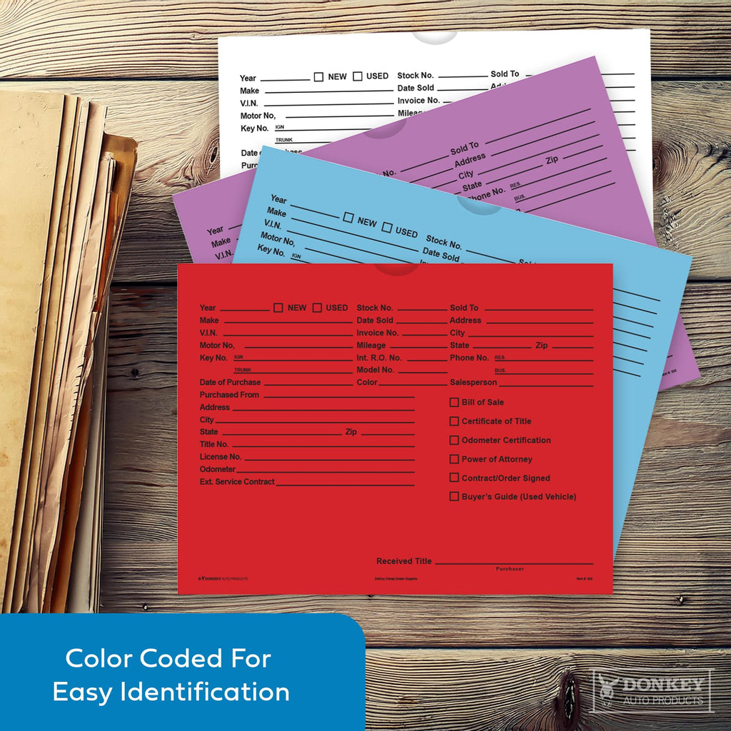 Printed Vehicle Deal Envelopes 9x12 Deal Jackets (100 shrink wrapped) (Blue)