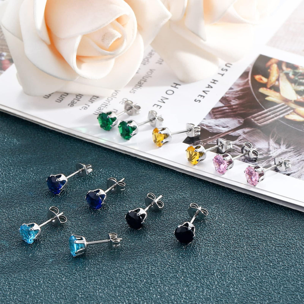 NEWITIN 12 Pairs Stainless Steel Stud Earrings for Men Hypoallergenic Earring Unisex Studs Inlaid Cubic Zirconia Men Earrings Hoop CZ Stud Earring Set for Women