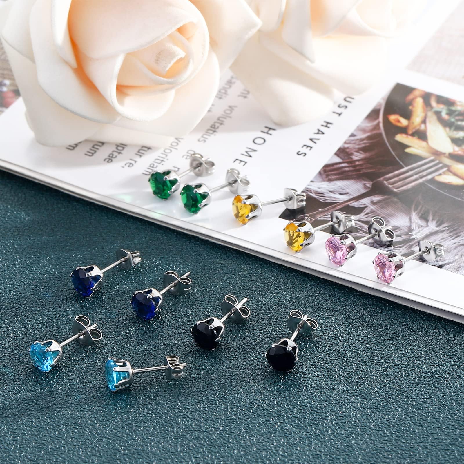 NEWITIN 12 Pairs Stainless Steel Stud Earrings for Men Hypoallergenic Earring Unisex Studs Inlaid Cubic Zirconia Men Earrings Hoop CZ Stud Earring Set for Women