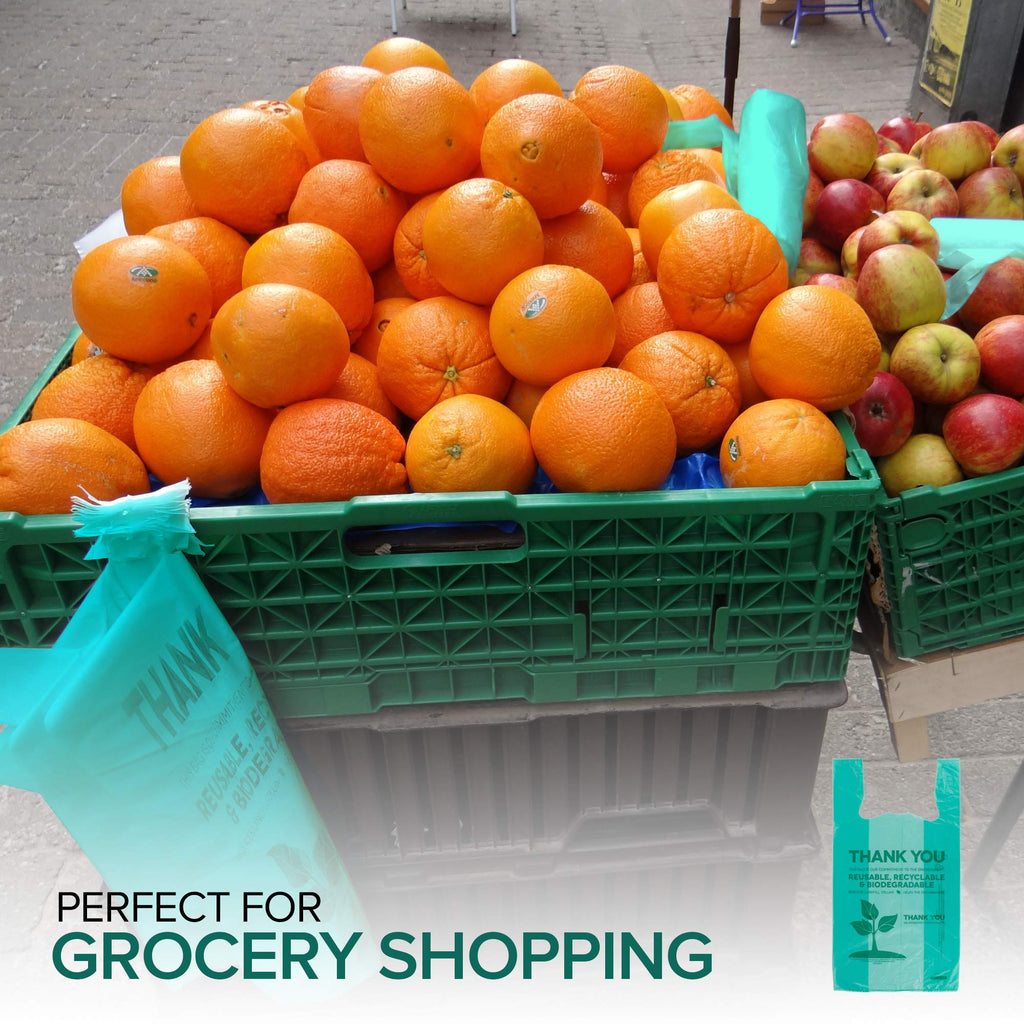 Stock Your Home Eco Grocery Bags Disposable T-Shirt Thank You Bag with Handles for Supermarket, Groceries, Produce, Shopping