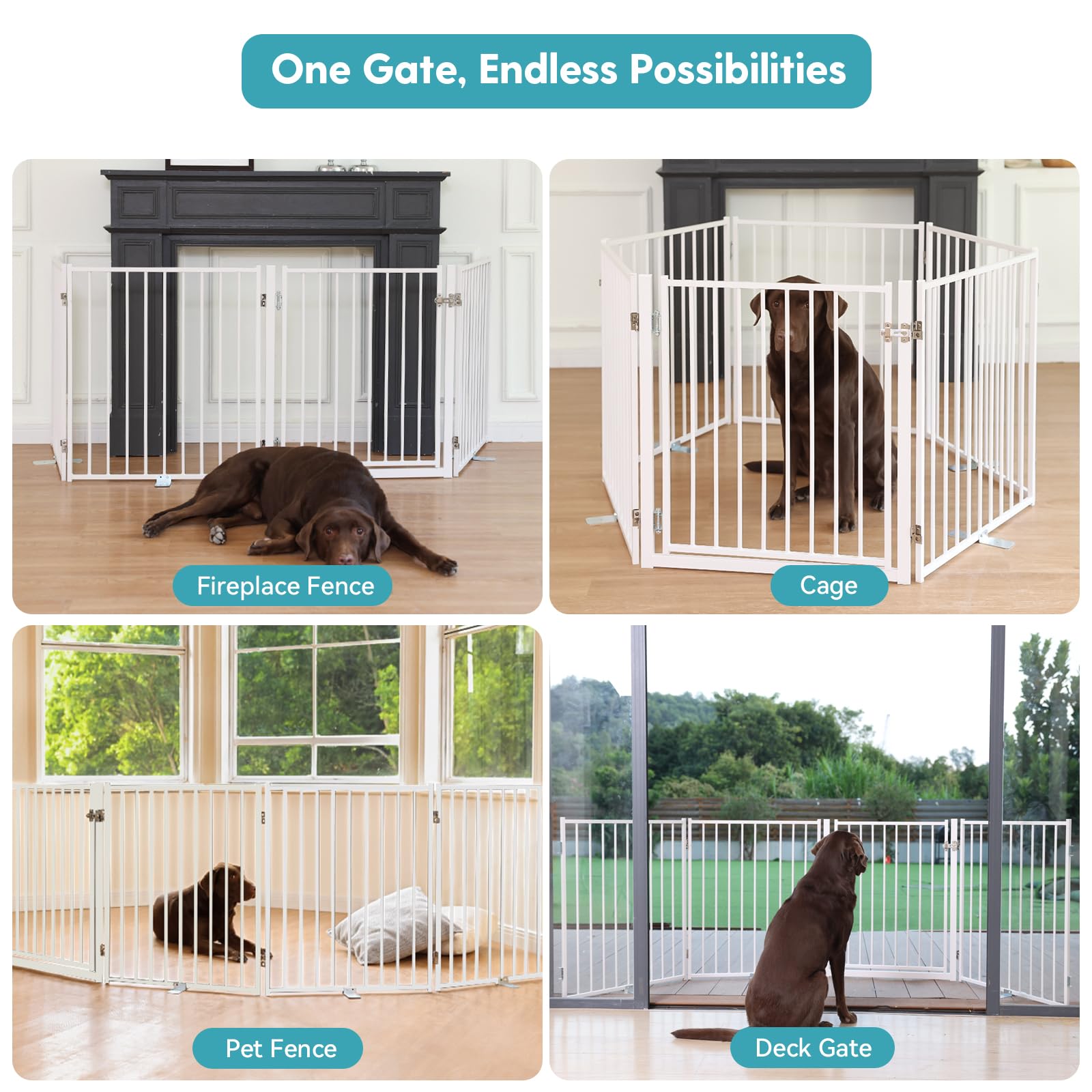 No Pawblems Free Standing Dog Gate, 30" Tall Foldable Dog Fence for Indoor, Up to 52 Inch Extra Wide Puppy Gate Extension for Stairs, Hallways, Doorways, Deck, Yard (White, 2 Panels)