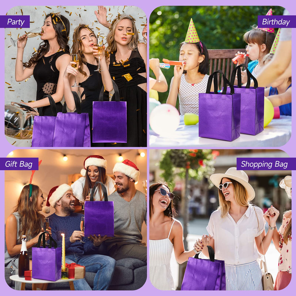 Eccliy 80 Pcs Reusable Gift Bags Set Glossy Grocery Gift Tote Bag with Hadnle for Wedding, Father's Day, Graduation, Summer Event (10 x 8 x 4.7 Inch,Black)