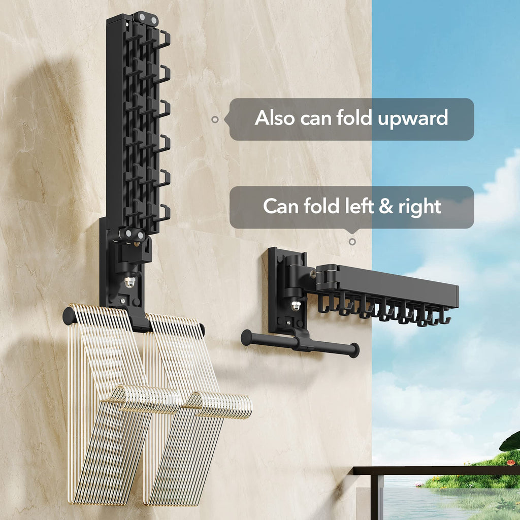 BOQORAD Clothes Drying Rack,Drying Rack Clothing,Luandry Drying Rack,Clothes Hanger Rack,Wall Mounted Luandry Rack,Folding Retractable,Frosted Stone Black Classic,ms-01