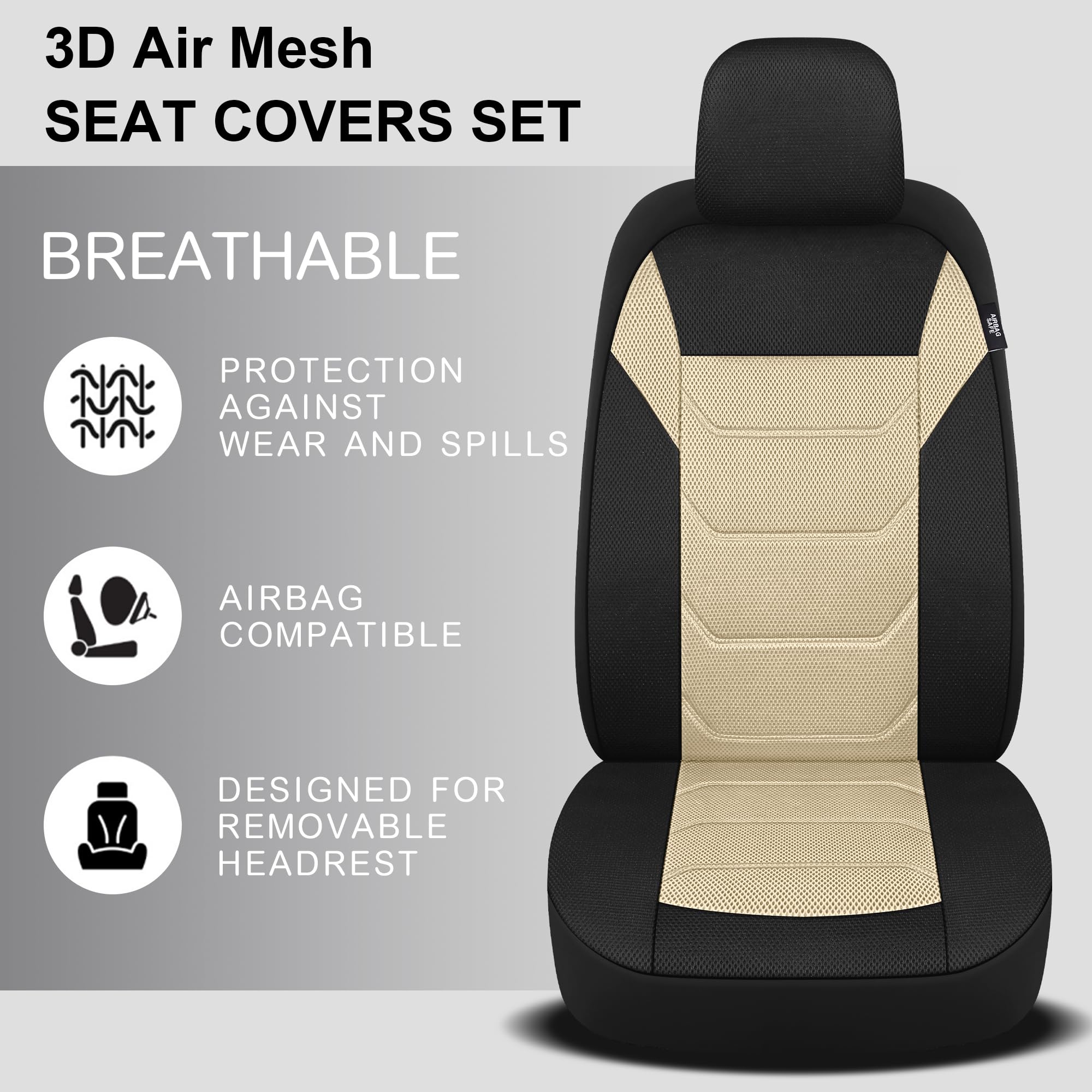 Pariiaotin 3D Air Mesh Car Seat Covers Front Sets Washable and Breathable Premium Cloth Automotive Vehicle Seat Covers for Cars Interior, Universal Fit for Most Cars, Sedan, Truck, SUV(Black)