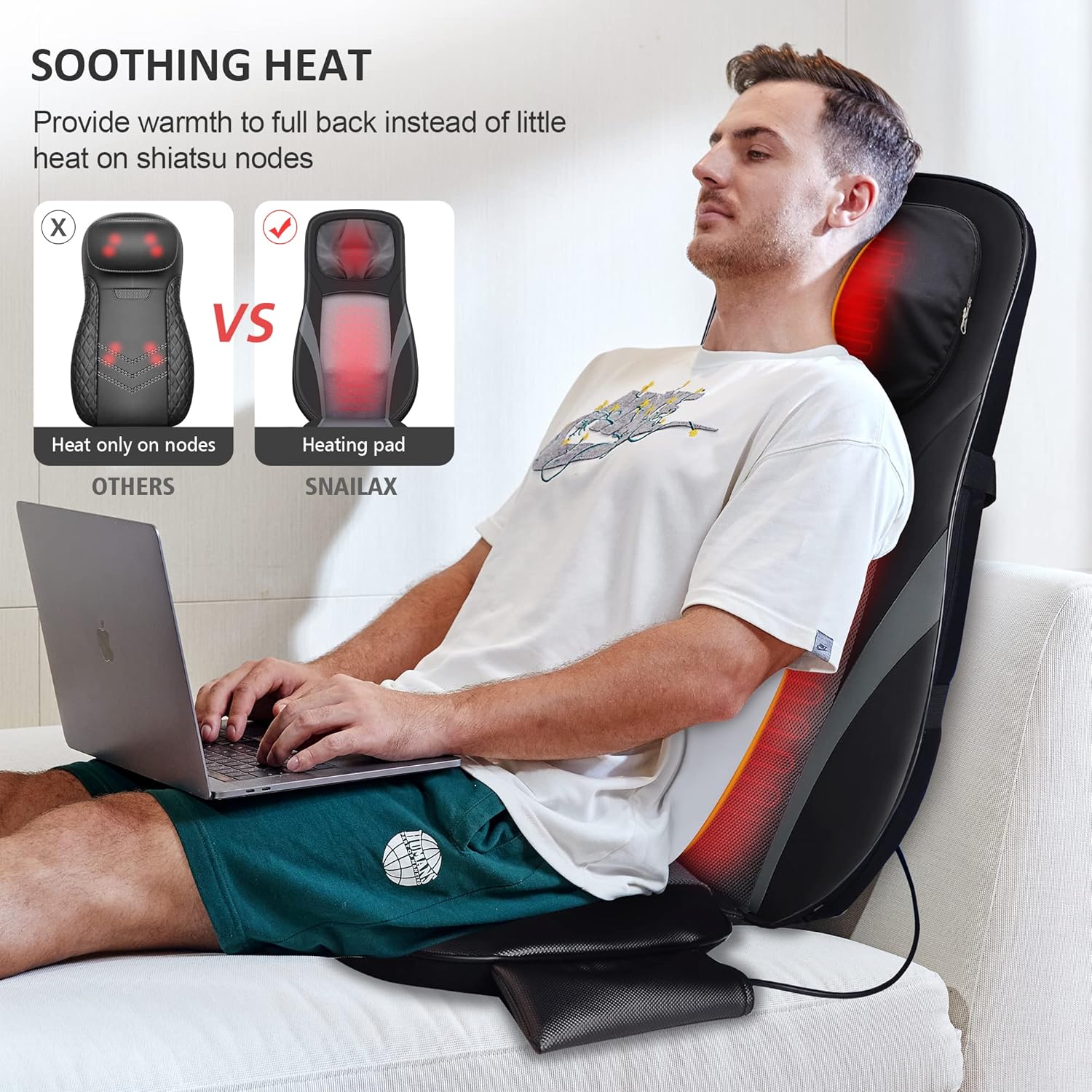 Snailax Shiatsu Back Massager with Heat -Deep Kneading Massage Chair Pad with Adjustable Intensity, Shiatsu Chair Massager to Relax Full Body Muscle，Gift for Mother