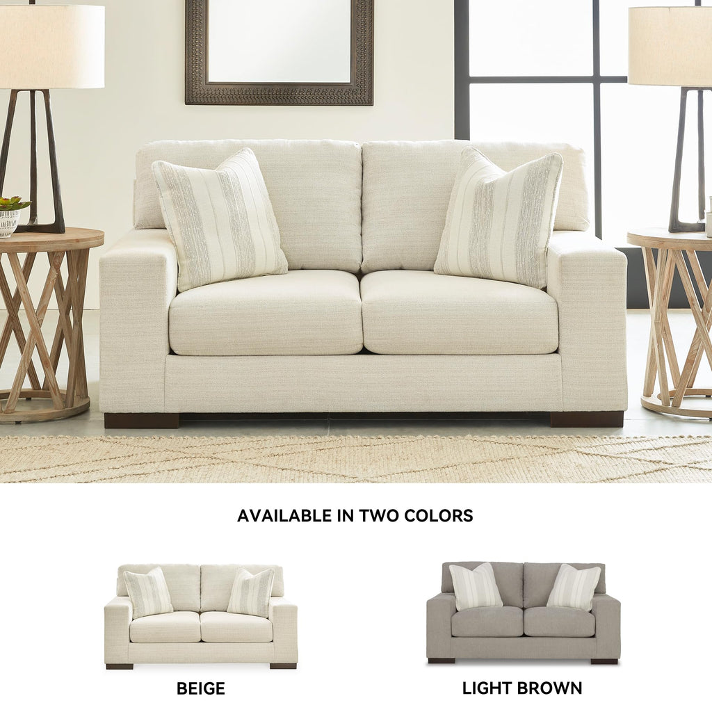 Signature Design by Ashley Bolsena Contemporary Leather Match Loveseat, Dark Brown
