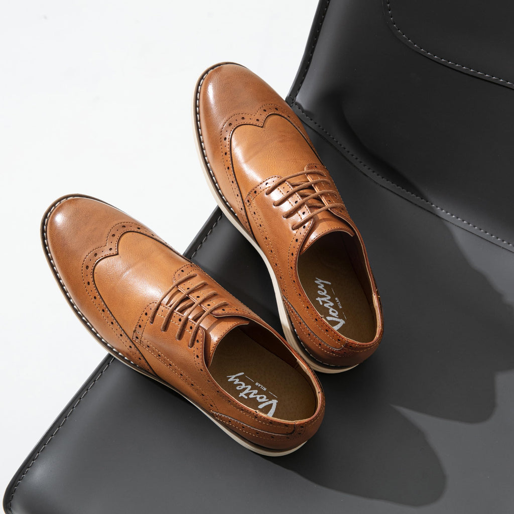 Vostey Mens Casual Dress Shoes Wingtip Plain Business Dress Shoes for Men