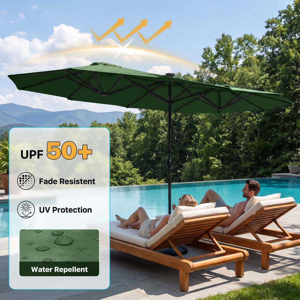 FREE SOLDIER 13ft Patio Umbrella Double Sided Outdoor Umbrella for Patio Table Umbrella with Solar lights for Garden Yard Pool (Beige)