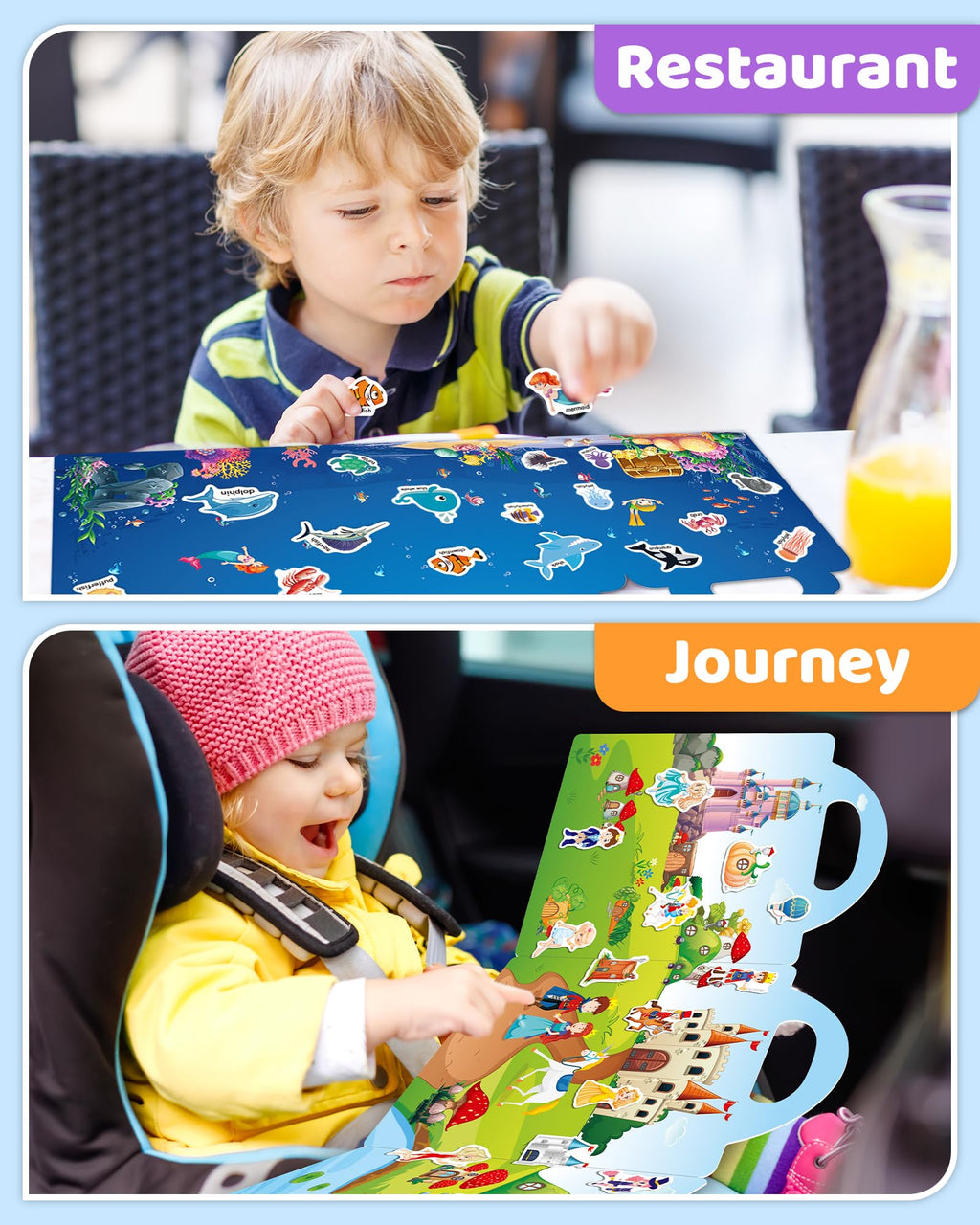 Benresive Reusable Sticker Book for Toddlers, Stickers for Kids, Travel Toys for Arts & Crafts Activities, Birthday Gift for Boys & Girls, Animals Dinosaurs Insects Themes