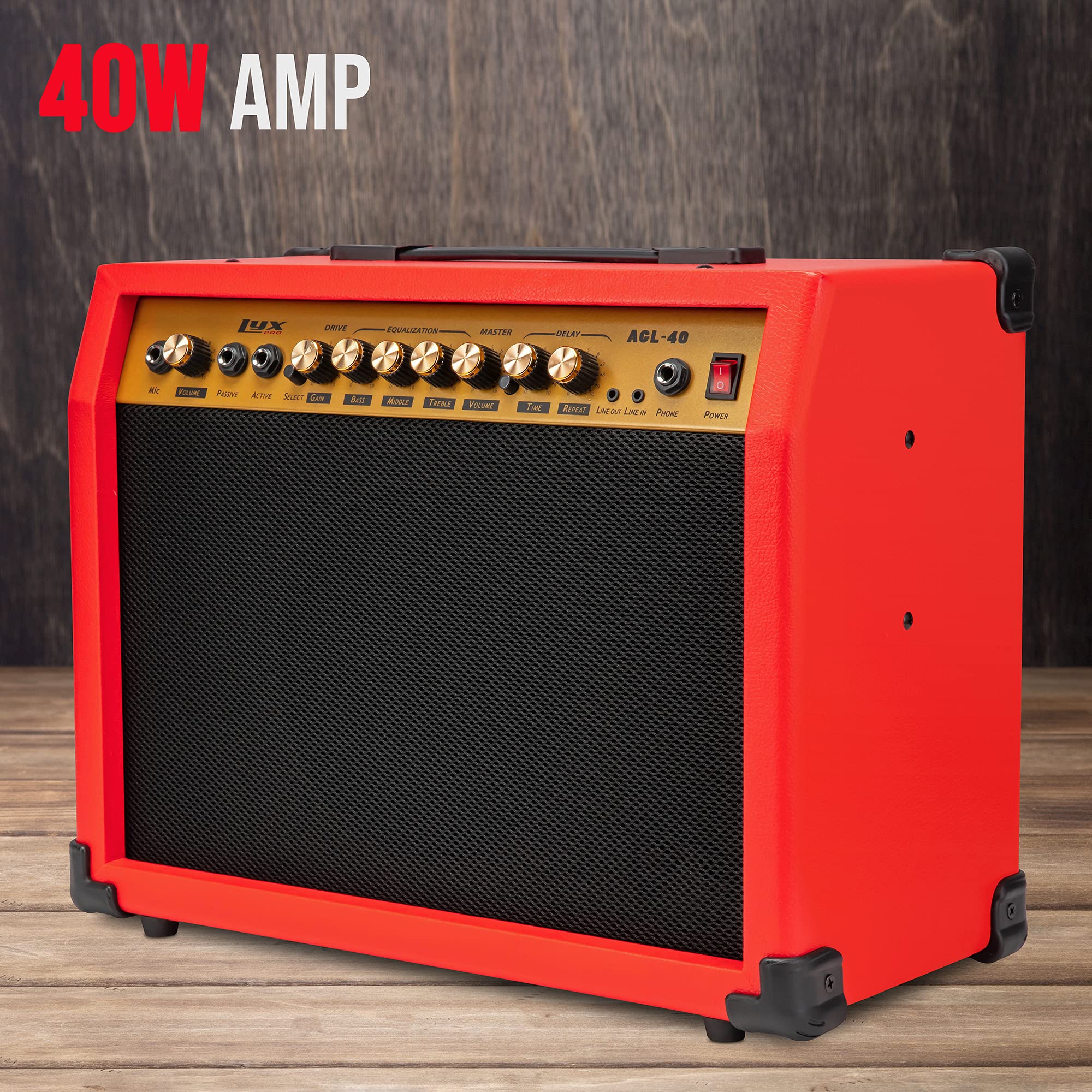 LyxPro Electric Guitar Amp 20 Watt Amplifier Built in Speaker Headphone Jack and Aux Input Includes Gain Bass Treble Volume and Grind - Black