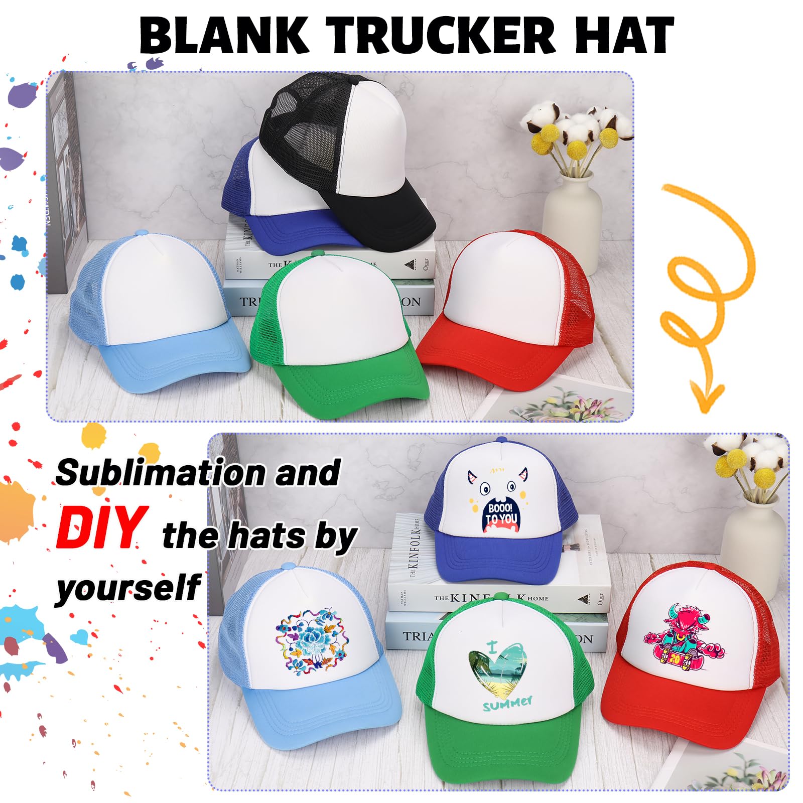 Ultrafun 10 Pack Trucker Hat Mesh Sublimation Blank Hats Adjustable Baseball Caps Hats for Men Women