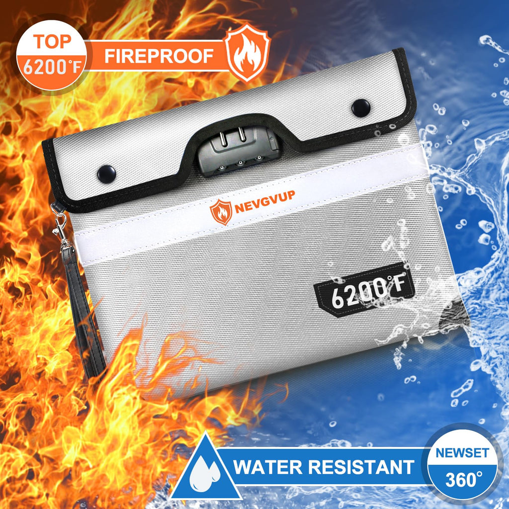 Fireproof Money Bag 4200°F - Heat Insulated, 9.8 x 6.5" Small Fireproof Document Bags with Waterproof Zipper, Fire proof Bag with Reflective Strip and Fireproofs Edeging, Fire Pouch Set for Valuables