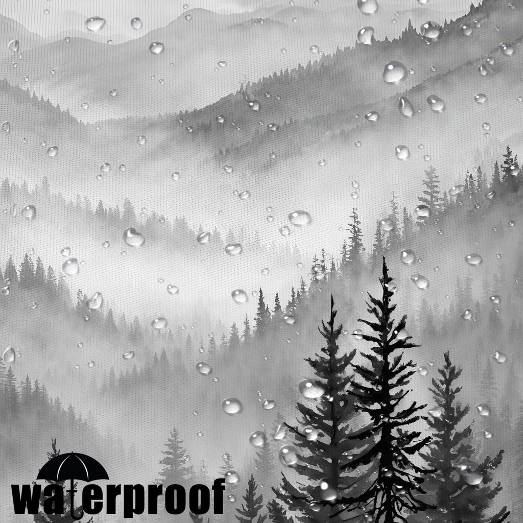 Stall Small Black and White Misty Forest Shower Curtain Ombre Gray Grey Mountain Pine Tree Waterproof Fabric Shower Curtains for Bathroom Nature Woodland Decorative Bath Curtain Decor 36×72 Inches
