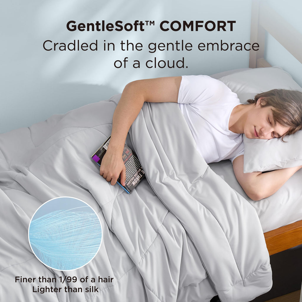 Bedsure Cooling Comforter King Size - Cooling Blankets for Hot Sleepers, Lightweight Comforter for Summer with Dual-Sided Cool Tech, Soft Breathable Cold Blanket for Sleeping, Grey, 102x90 Inches