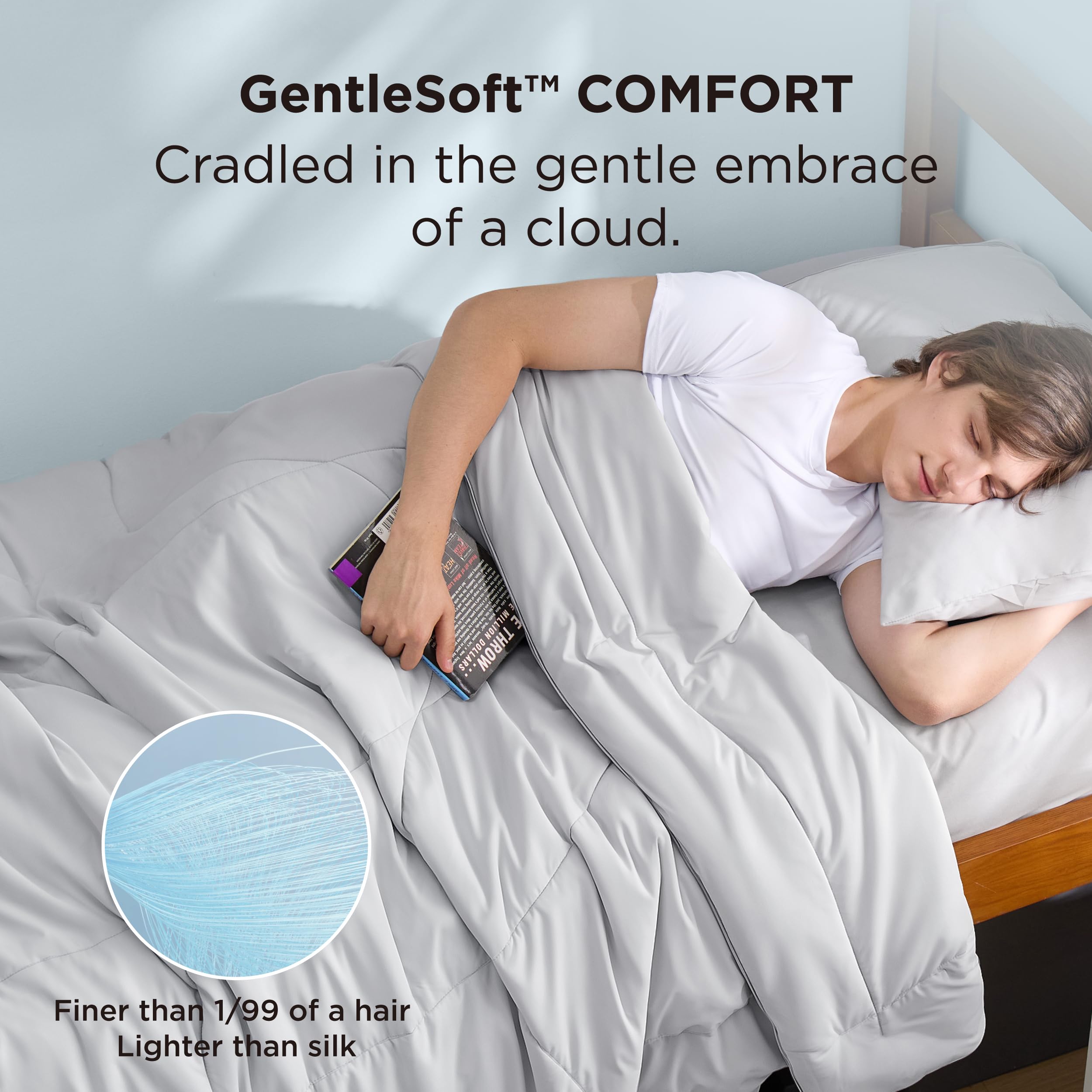 Bedsure Cooling Comforter King Size - Cooling Blankets for Hot Sleepers, Lightweight Comforter for Summer with Dual-Sided Cool Tech, Soft Breathable Cold Blanket for Sleeping, Grey, 102x90 Inches
