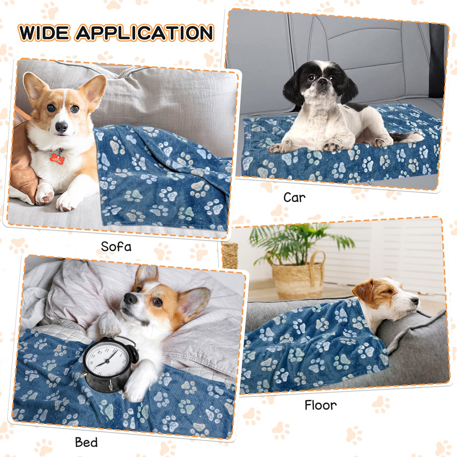 Rezutan 1 Pack 3 Dog Blanket for Large Dogs,41x31 inch for Medium Soft Fluffy Washable Pet Cat Blankets,Reversible Elephant & Paw Print for Dog Kennels & Beds, Sofas, Blue