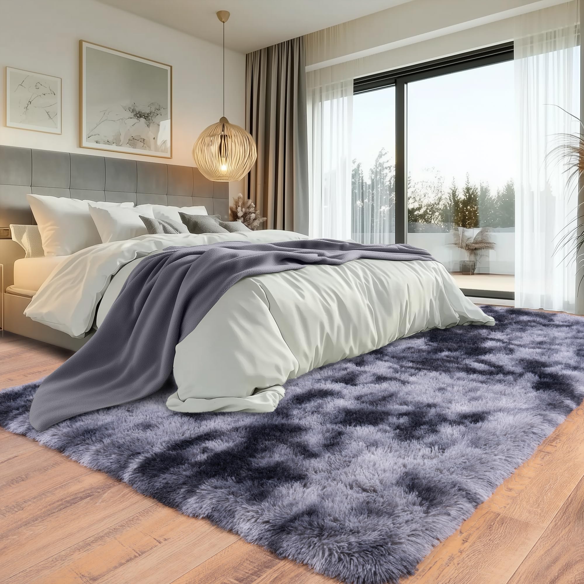 Beige Fluffy Rug for Bedroom 4x6ft - Ultra Soft & Non Slip Shaggy Area Rug, Comfy Durable Carpet for Living Room Kids Room Teens Dorm Home Decor, 1.7'' Thick Indoor Plush Carpets