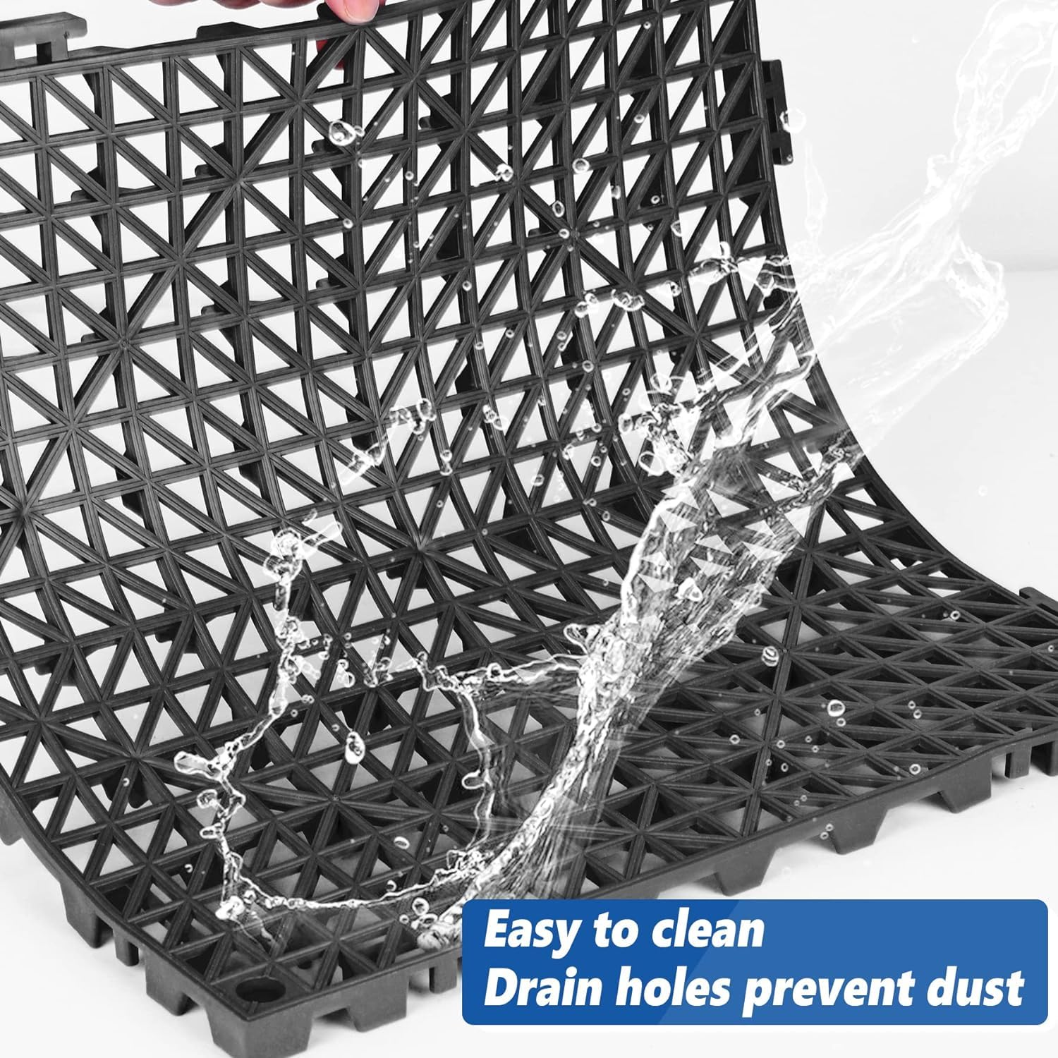ToLanbbt Modular Interlocking Cushion 8P 11.8" x 11.8" Interlocking Rubber Floor Drain Holes Non-Slip Splicing Drainage Mats for Deck, Shower, Kitchen, Drain Pool, Sauna Bath, Indoor Outdoor (Black)