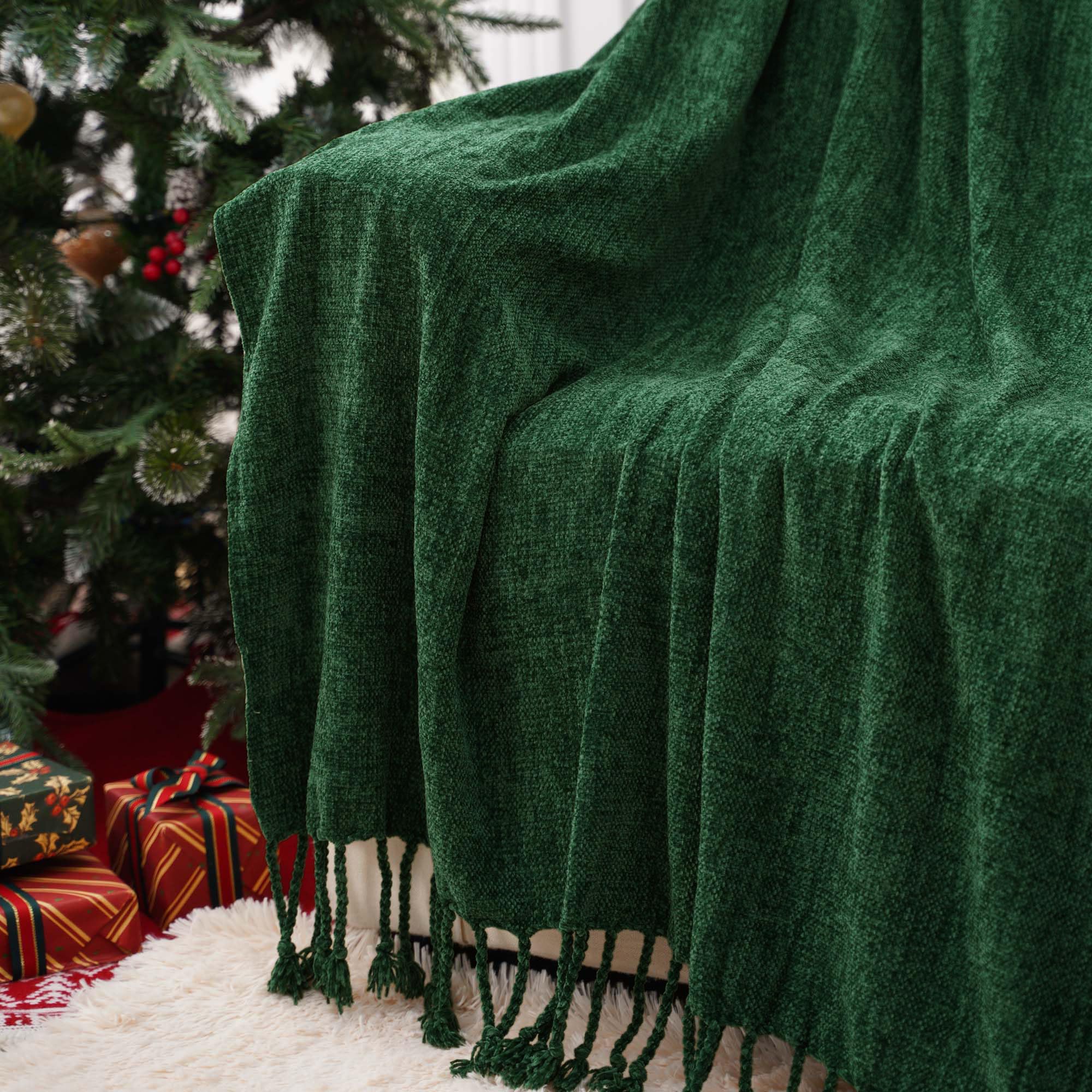BATTILO HOME Beige Chenille Throw Blanket for Couch, Soft Cozy Textured Knit Throw Blanket with Handmade Fringe Tassels, Lightweight Decorative Farmhouse Blanket for Sofa Bed Chair, 50"x60"